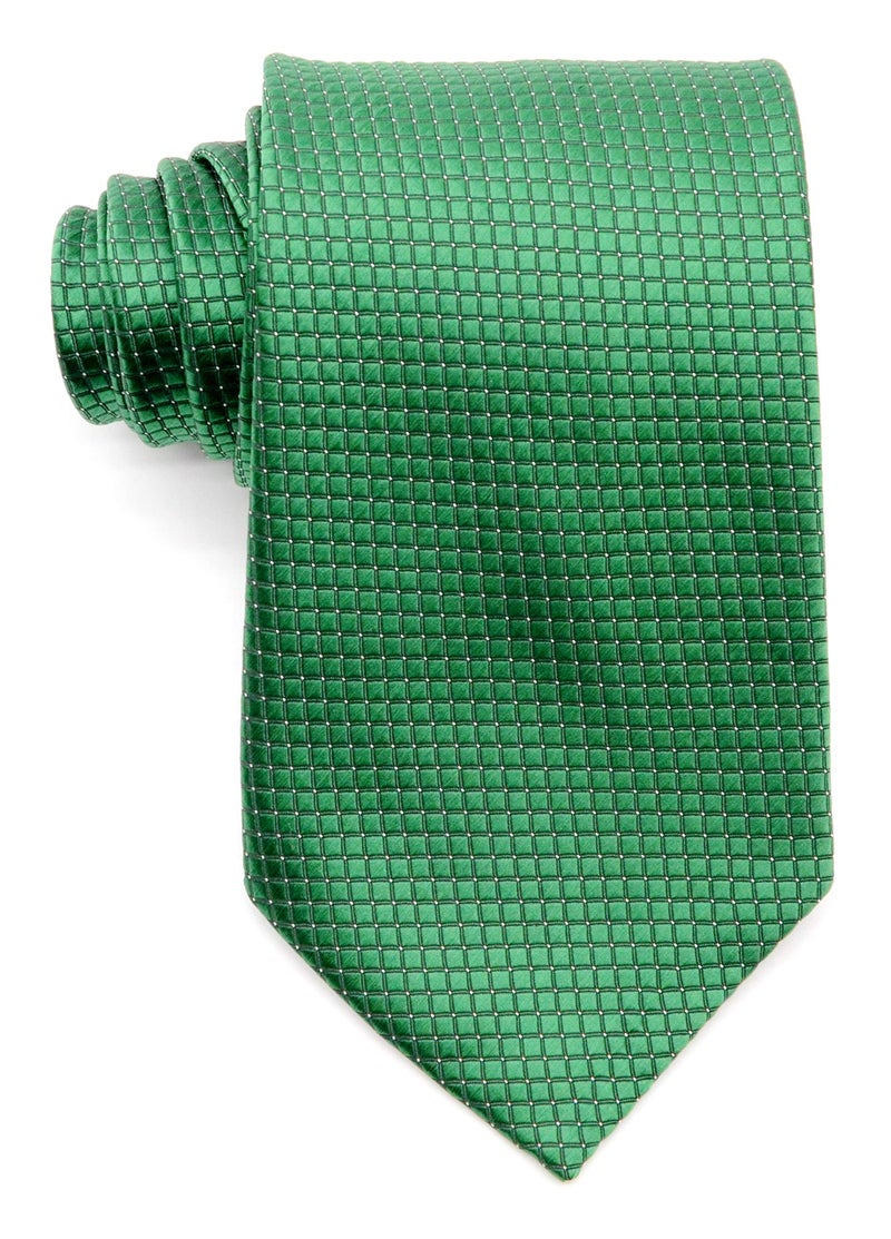 Geotae Zerun New Classic Solid Checks Paisley JACQUARD WOVEN Silk Men's Tie Necktie (Check Green) - Image 3